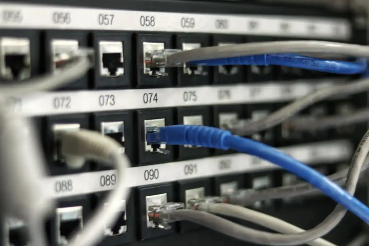 Server network cabling with colored Ethernet cables